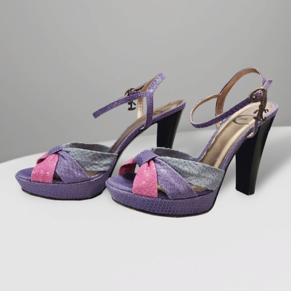 Just Cavalli Vintage Leather Snakeskin Platform Pastel Color Sandals - Picture 3 of 8